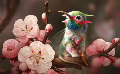 Colorful creature, fantasy, flowers