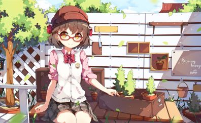 Cute anime girl in backyard, anime