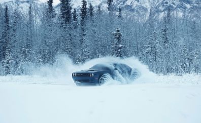 Dodge Challenger muscle car, winter