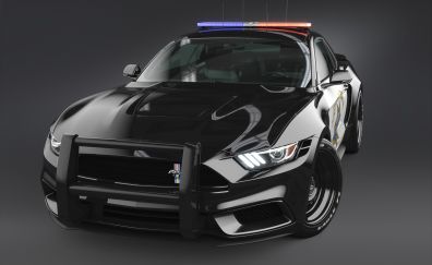 Ford Mustang, black police car, front view