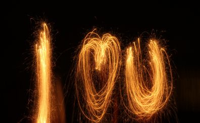 Sparkler, i love you, heart, sparks, firework