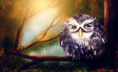 Owl bird, forest, artwork