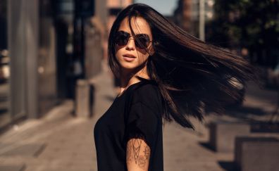 Girl model, tattoo, street, sunglasses