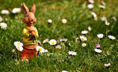 Hare, bunny toy, Easter, flowers, meadow